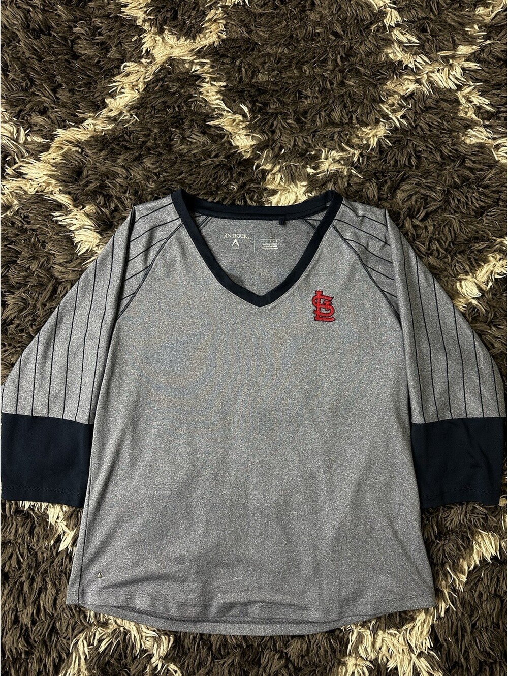 Antigua St Louis Cardinals MLB Womens Large Gray 3/4 Sleeve V-Neck Jersey Shirt